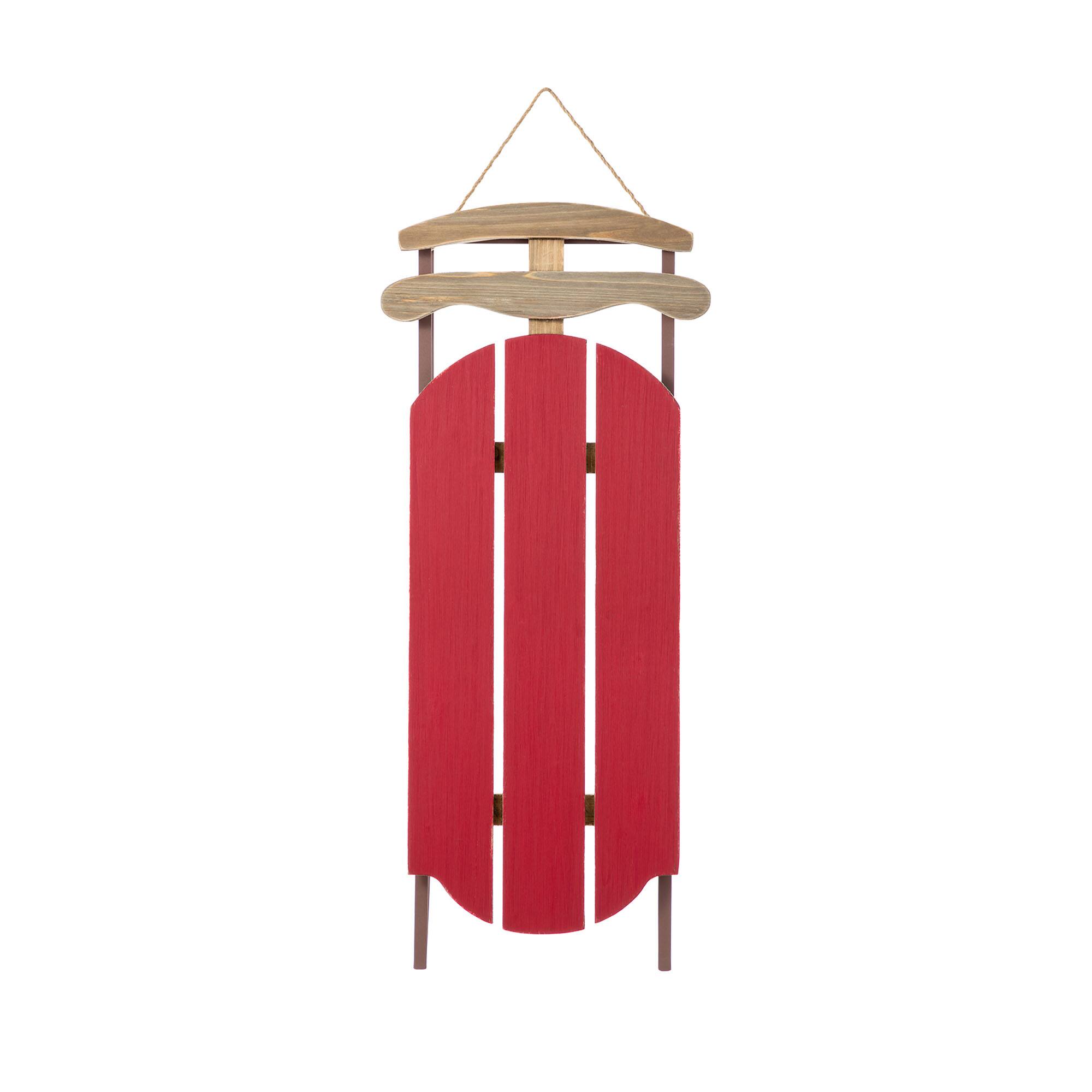 Glitzhome® 34.25" Wooden Christmas Red Sleigh Porch Decor
